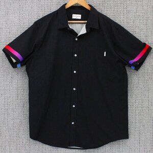 Mavrans Shirt Mens 2XL Black Solid Button Down Casual Short Sleeve Gradient Trim